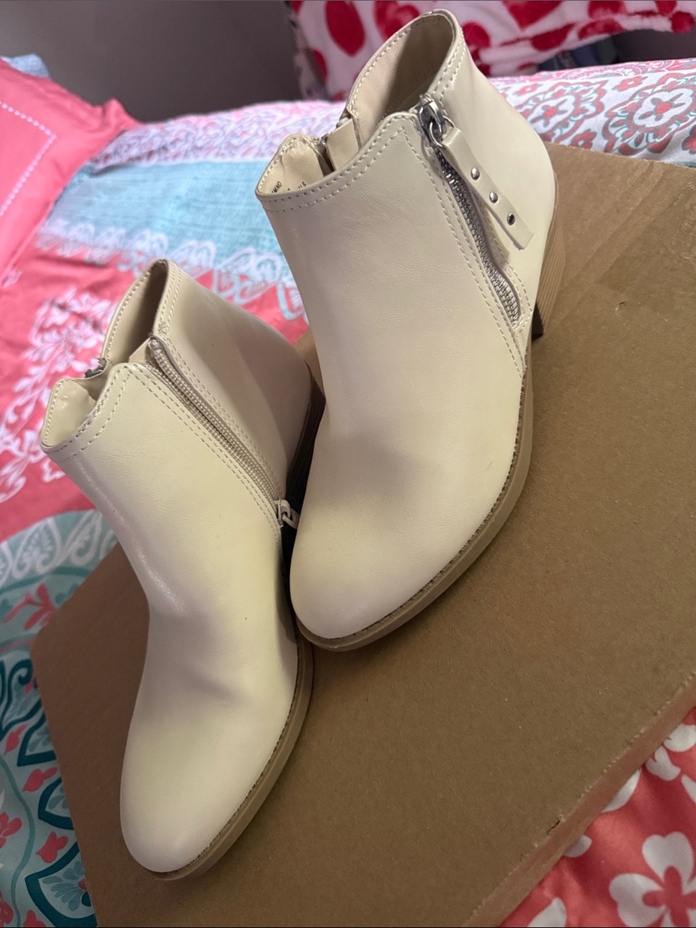 Women's Cream Side-Zip Ankle Booties